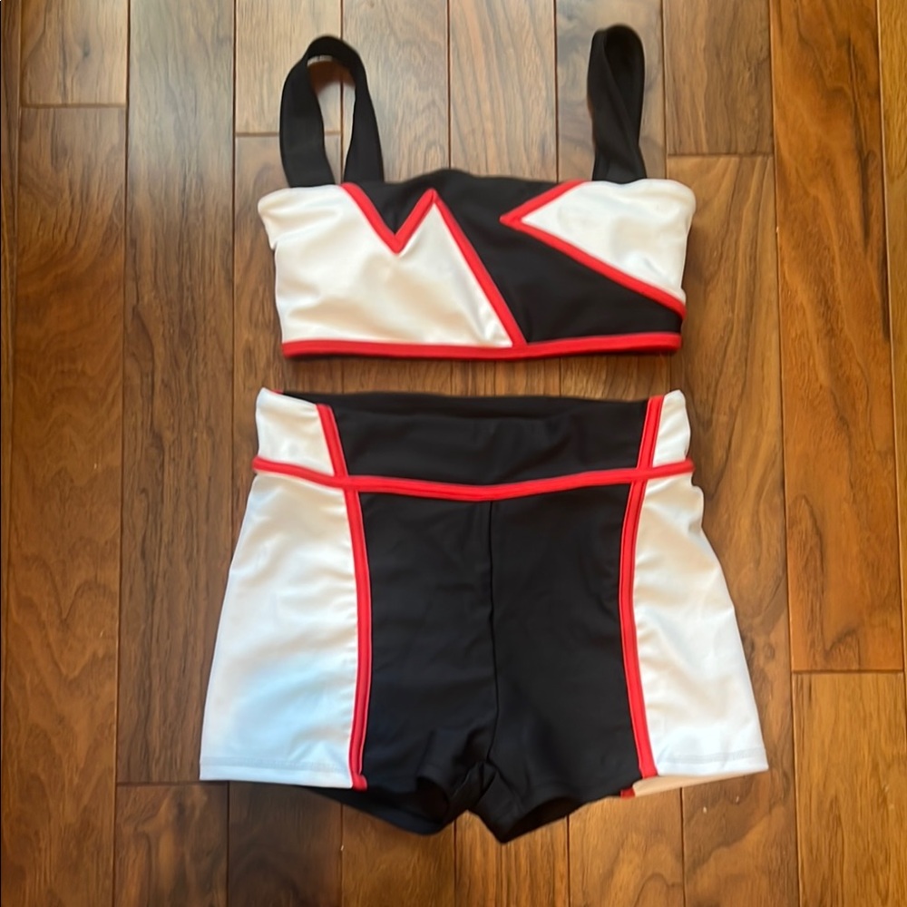 Kids' Black and White Dance Set with Red Accents